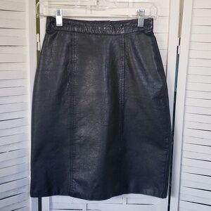 Vintage black leather pencil skirt
